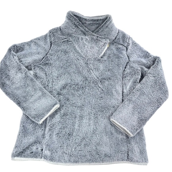 St. John's Bay Sweaters - St. Johns Bay Fleece Pullover Quarter Zip Womens Sz L Faux Fur Gray Soft Cozy